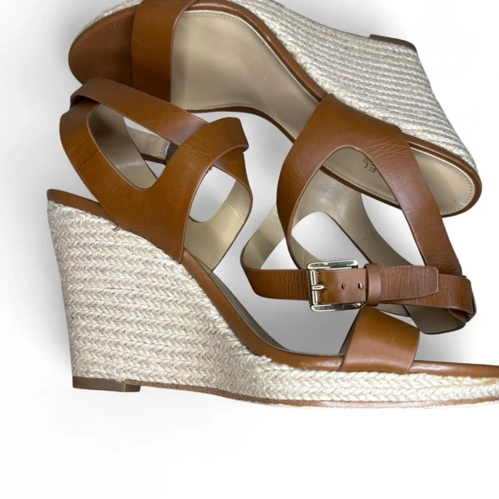 Michael Kors Brown Tan Espadrille Wedge Sandals Women’s 9 Strappy Heels